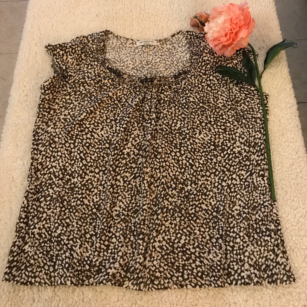 🍂Liz Claiborne Woman 1X cap sleeve brown, tan & cream